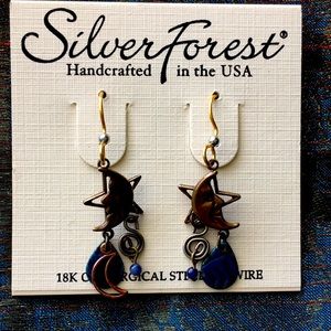 Silver Forest Earrings Crescent Moon and Star
